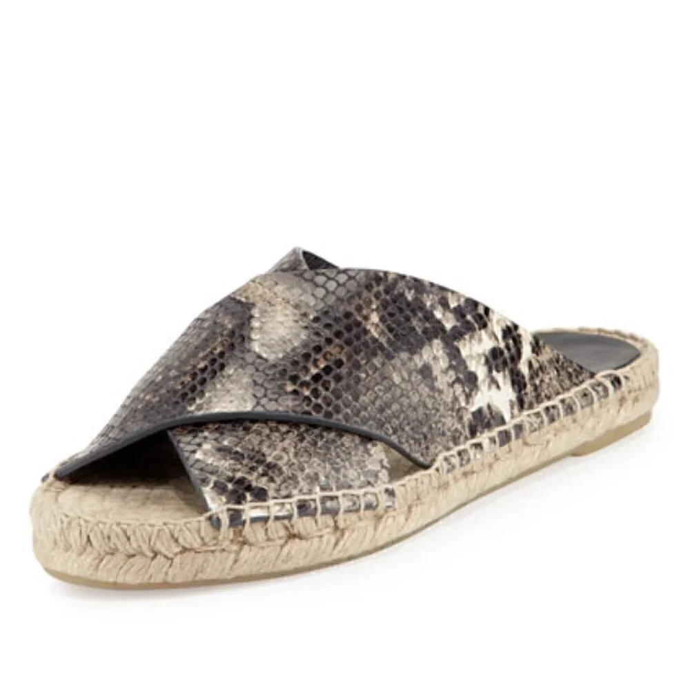 VINCE Castel Snake Espadrille Slide Sandals Cross Strap Flats